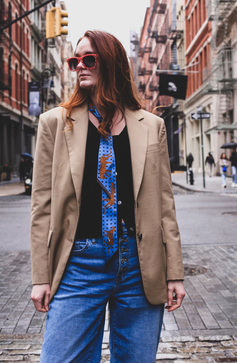 Jessie Zhao New York Silk Skinny Scarf Of Blue Leopards Garden, Alternate, color, 