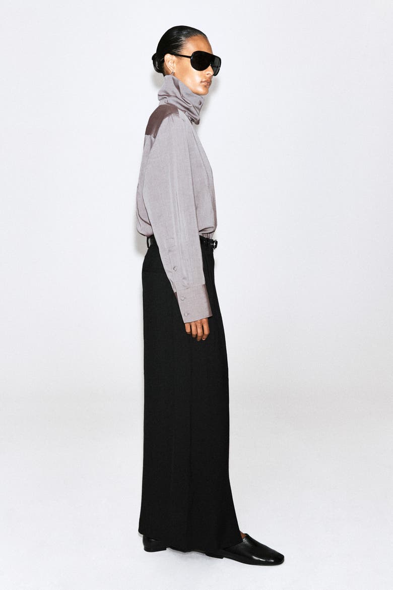 Mock-Neck Lyocell-Cotton Shirt, Alternate, color, MAUVE
