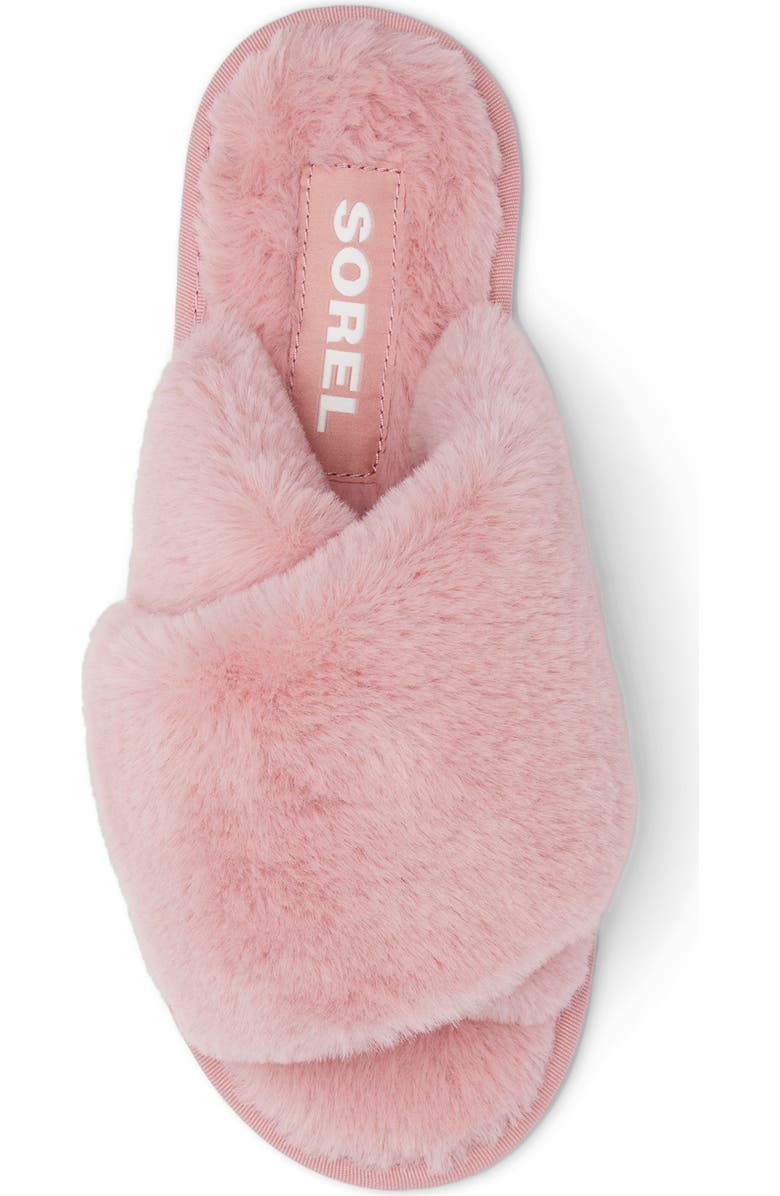 SOREL Go Mail Run Faux Fur Slide Slipper, Alternate, color, Eraser Pink/ Sea Salt