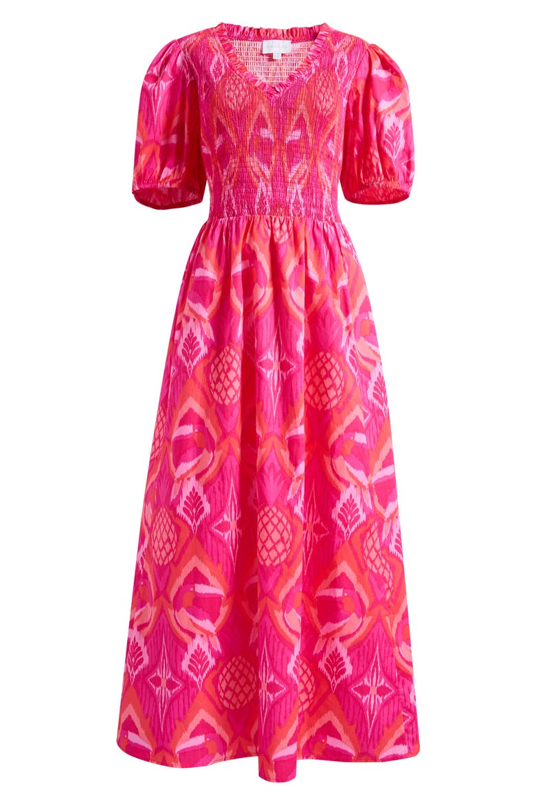 Prissa Ikat Brenty Smocked Maxi Dress, Alternate, color, MAGENTA-CORAL