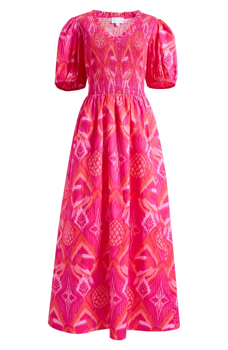 SUGARLIPS Prissa Ikat Brenty Smocked Maxi Dress, Main, color, Magenta-Coral