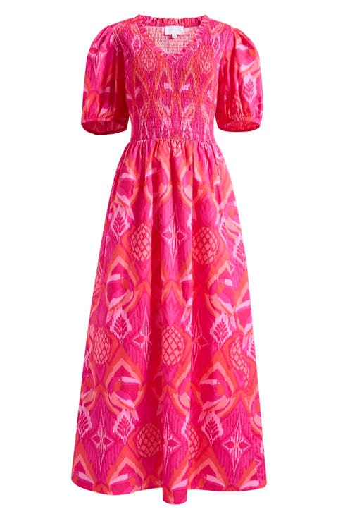 Prissa Ikat Brenty Smocked Maxi Dress (Plus)