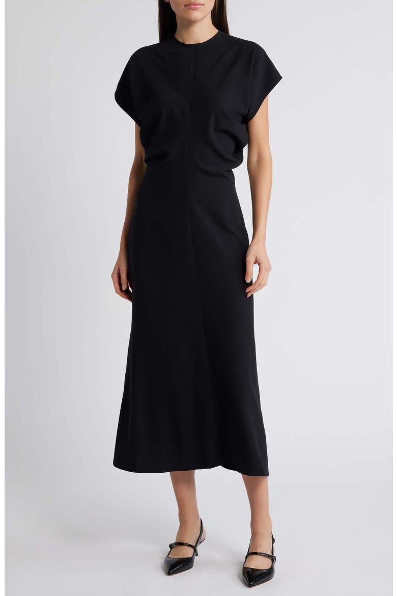 Theo Drape Midi Dress, Main, color, BLACK