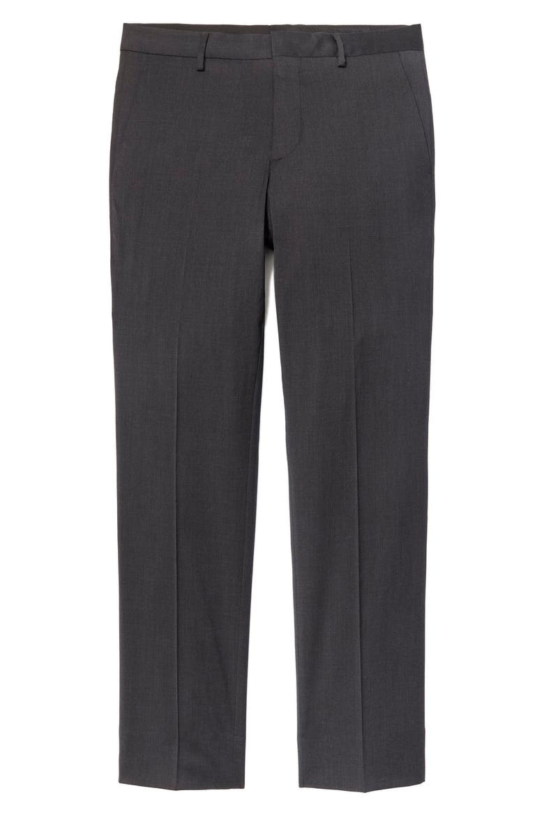 Jetsetter Flat Front Hemmed Stretch Wool Dress Pants, Alternate, color, CHARCOAL