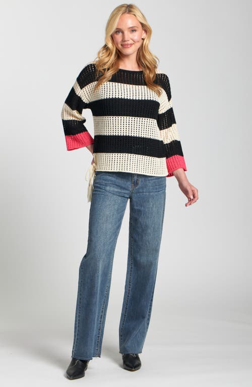 Apny Stripe Open Stitch Sweater In Black