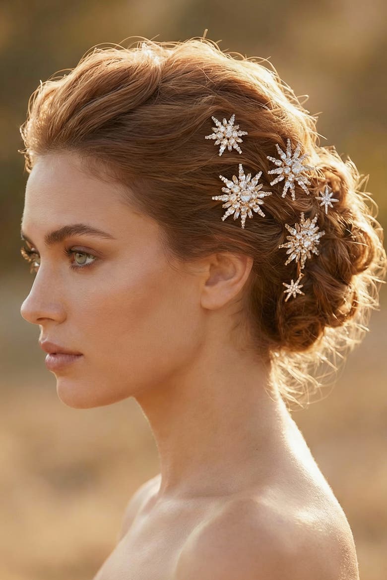 Celeste Crystal U Hair Pins - Set of 6 - Gold, Alternate, color, Gold