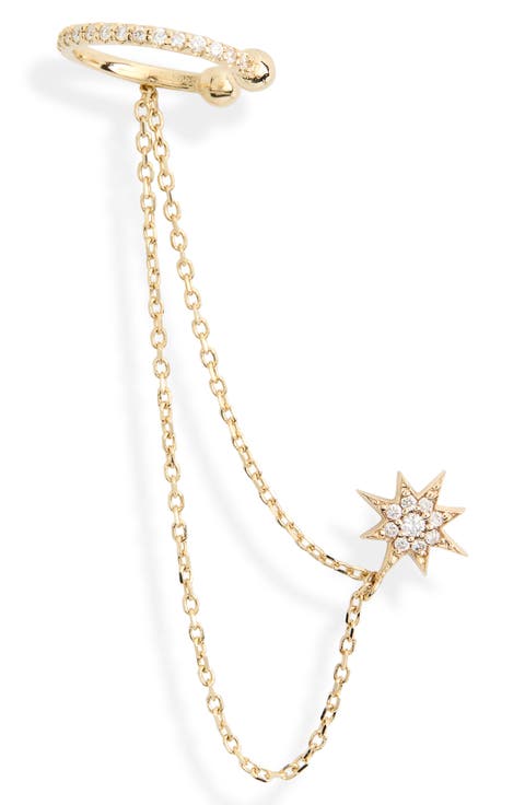 North Star Stud & Ear Cuff Chain Single Earring