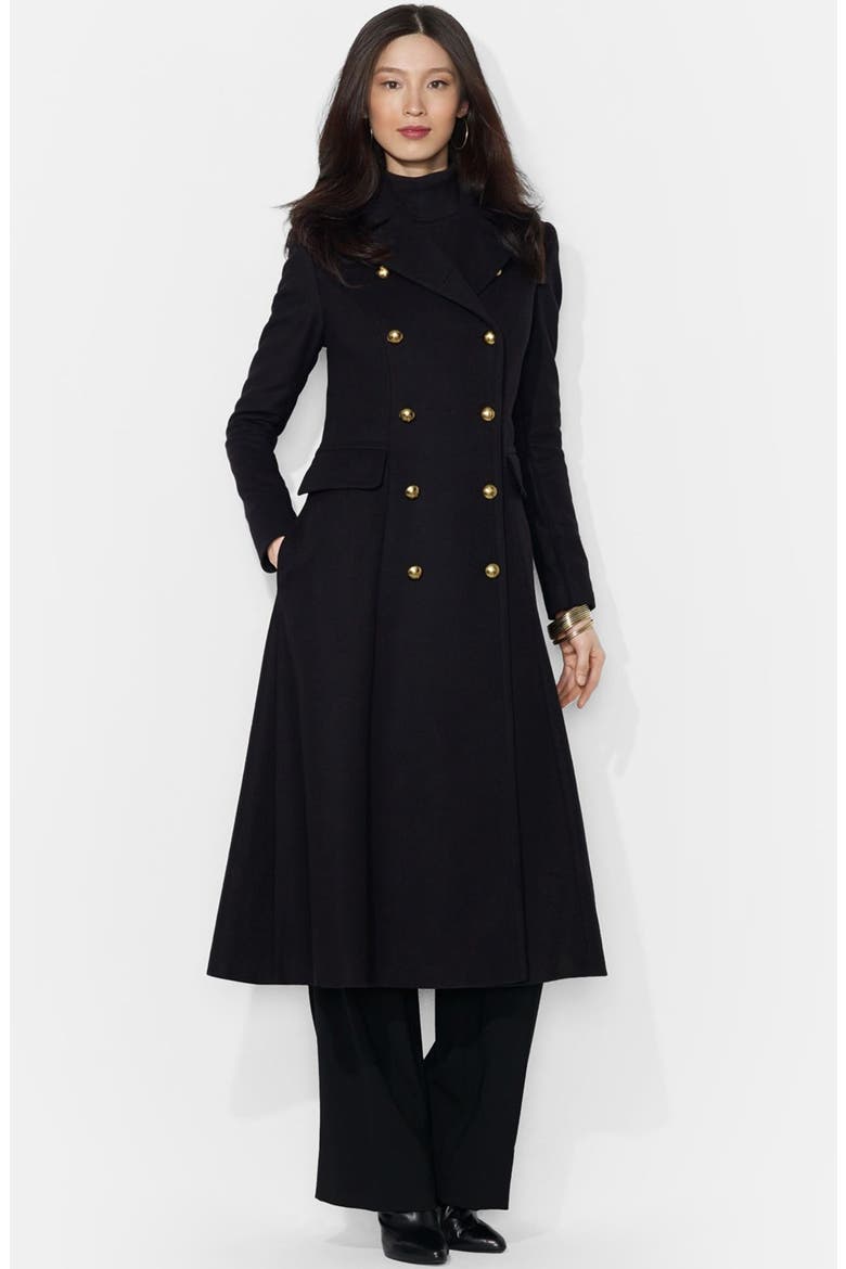 Wool Blend Military Maxi Coat, Main, color, BLACK