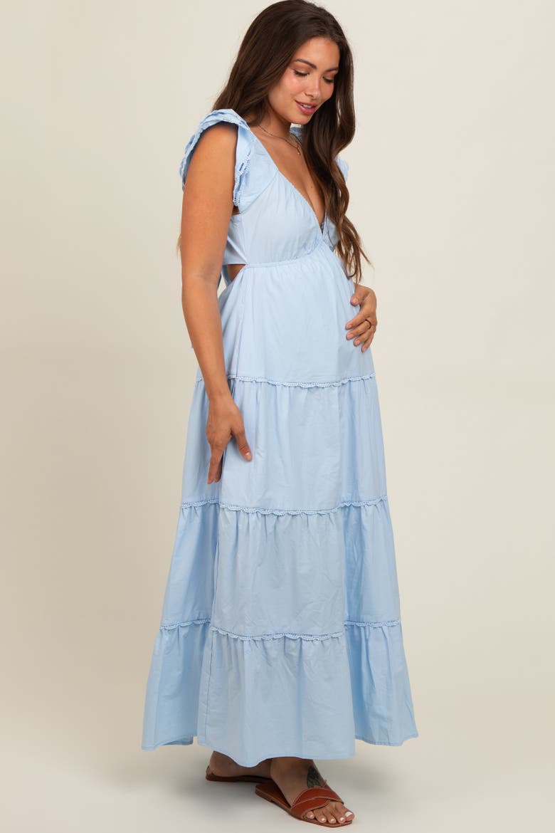 Ruffle Trim Maxi Dress, Alternate, color, Light Blue
