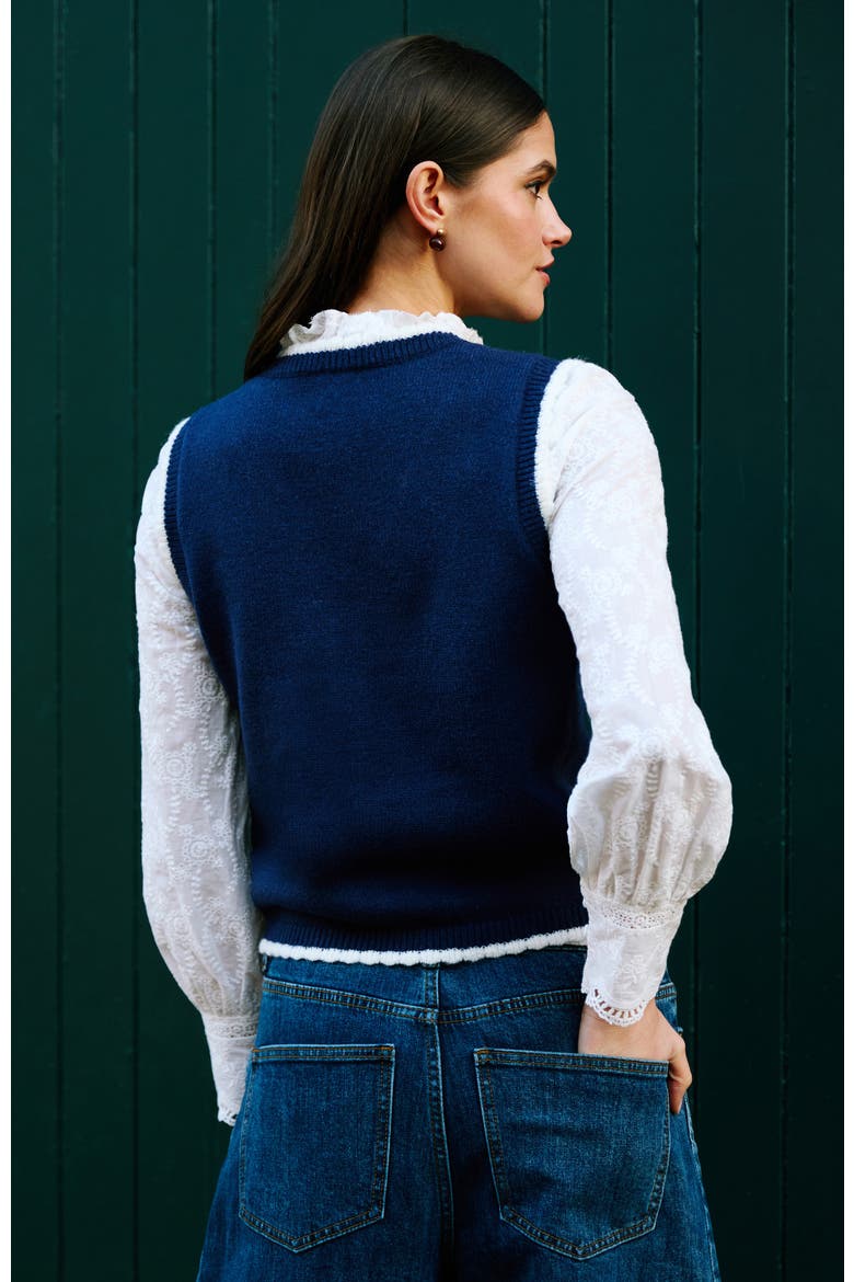 Embroidered Knitted Vest, Alternate, color, Navy