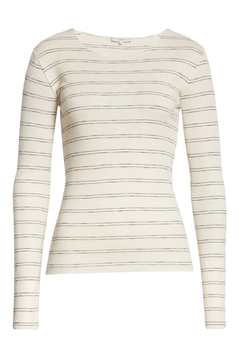Pinstripe Long Sleeve Tee, Alternate, color, OFF WHITE/ BLACK