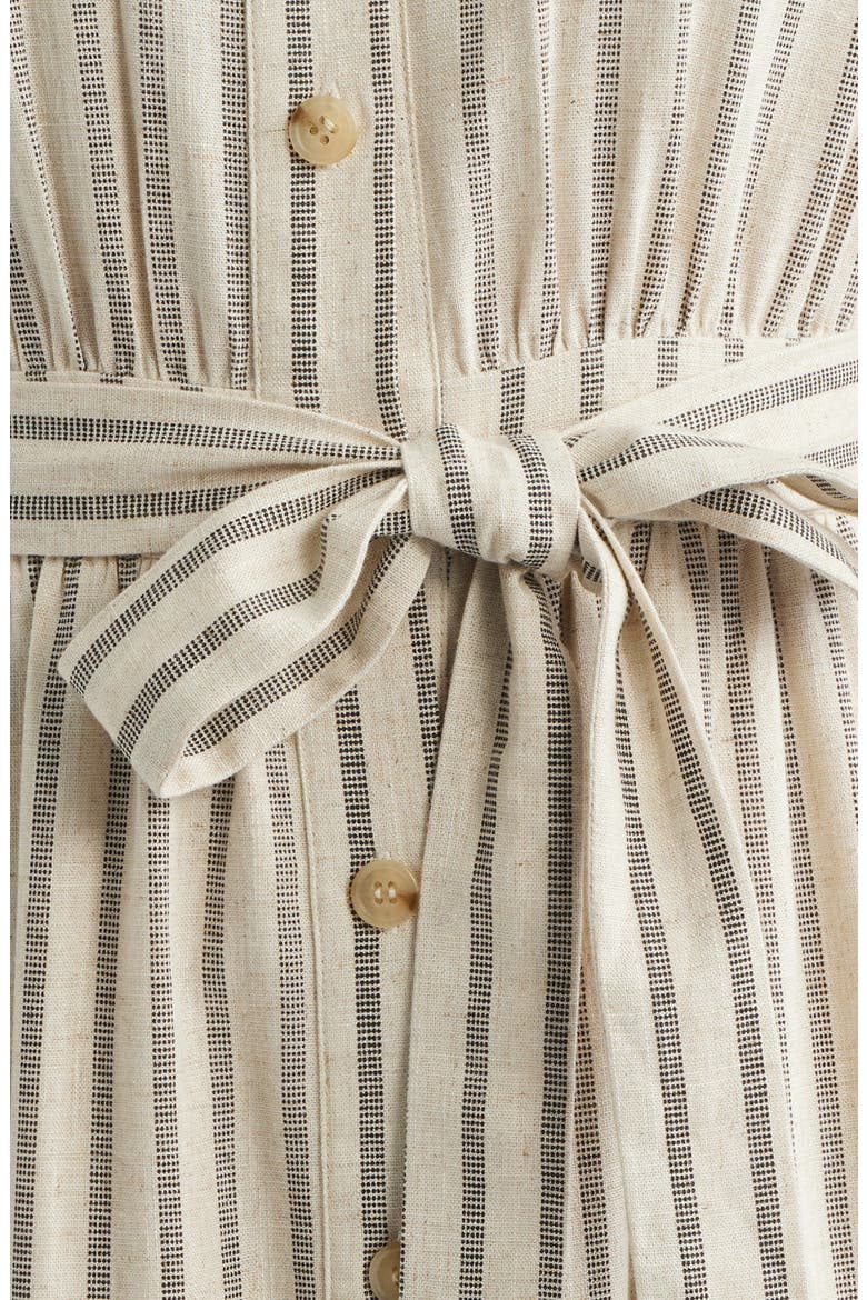 Stripe Belted Linen Midi Shirtdress, Alternate, color, LIGHT TAUPE