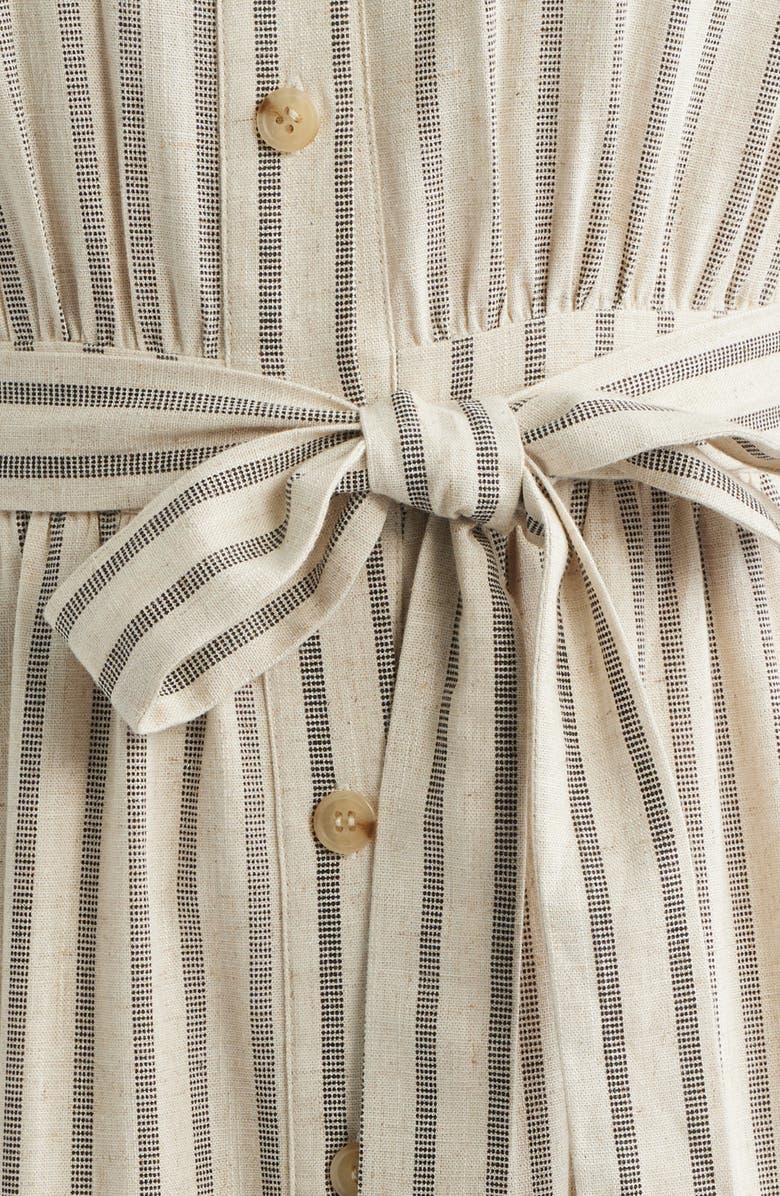 ZOE AND CLAIRE Stripe Belted Linen Midi Shirtdress, Alternate, color, Light Taupe