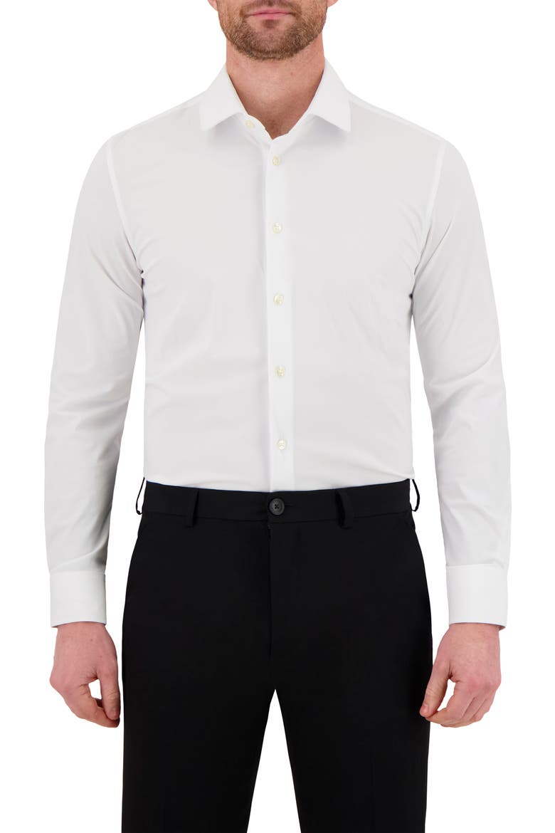 Modern Fit Solid White Tech Stretch Dress Shirt, Main, color, WHITE