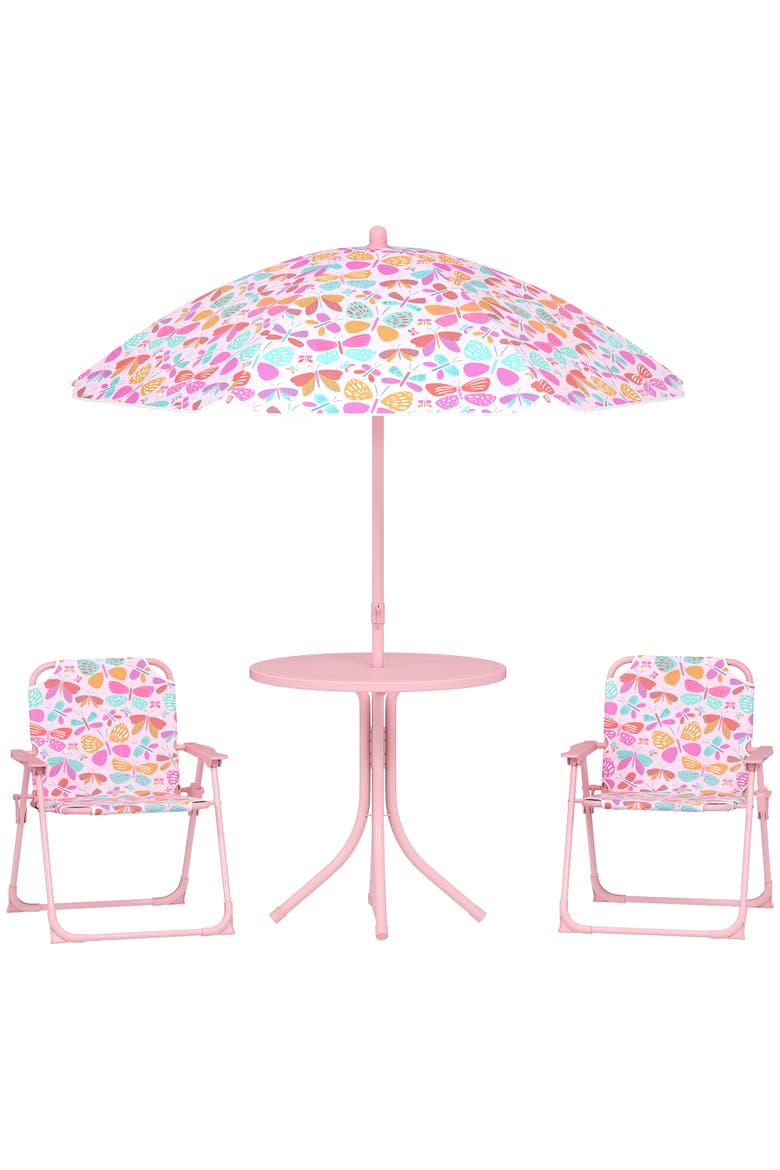 Kids Outdoor Picnic Table with Foldable Chairs and Removable Umbrella, Alternate, color, Pink