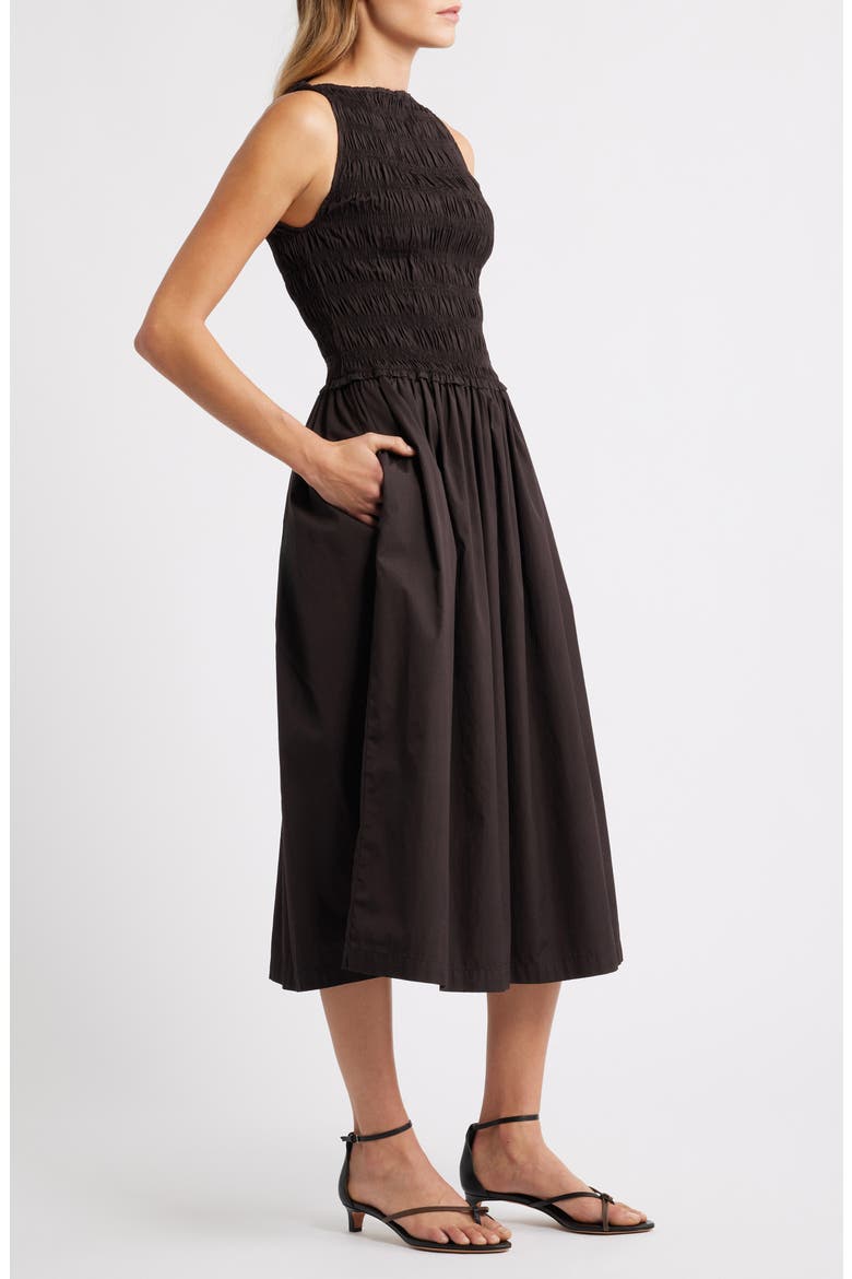 The Melody Smocked Midi Dress, Alternate, color, MOLASSES