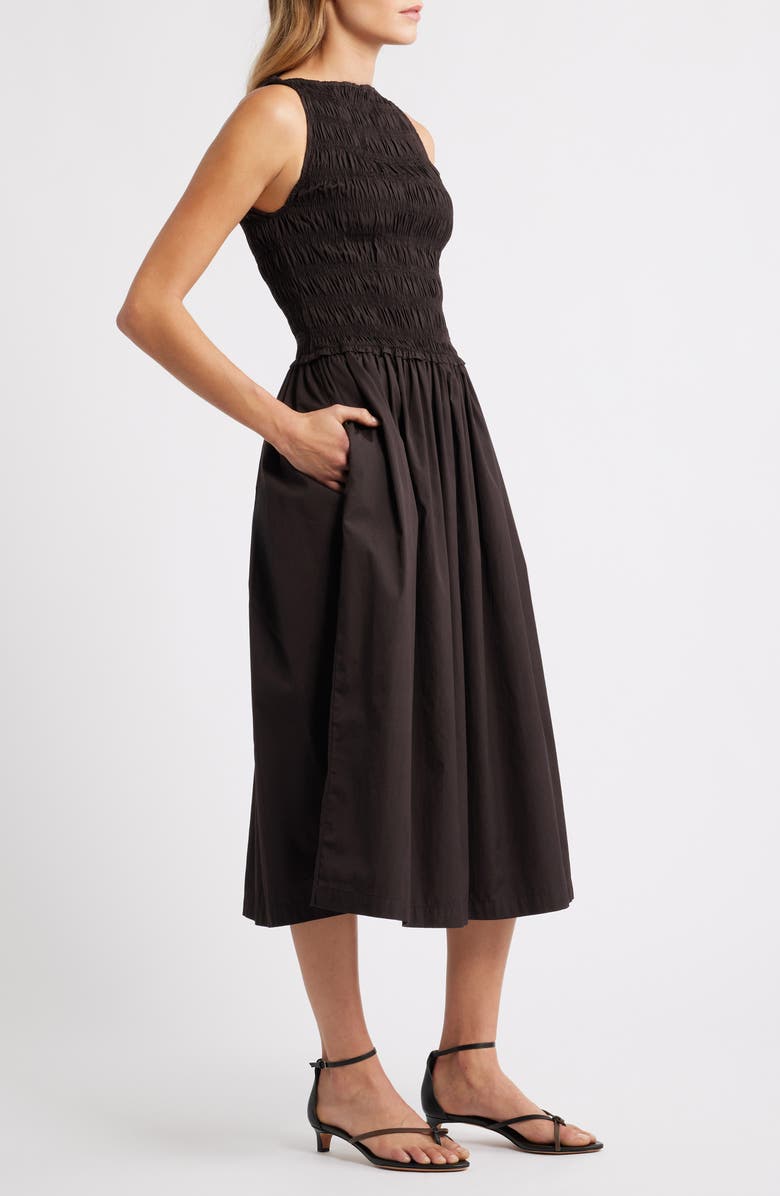 Madewell The Melody Smocked Midi Dress, Alternate, color, Molasses