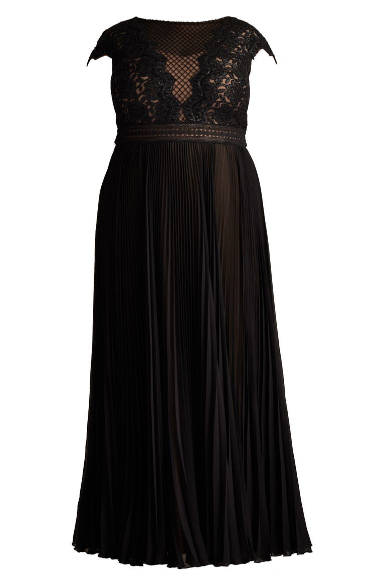 Sequin & Lace Bodice Pleated A-Line Gown, Alternate, color, BLACK/ NUDE