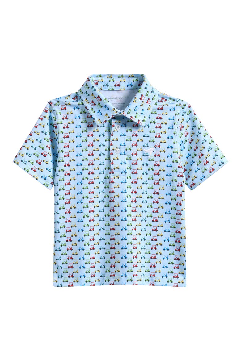 Kids' Multicolor Golf Cart Print Polo, Main, color, PASTEL BLUE