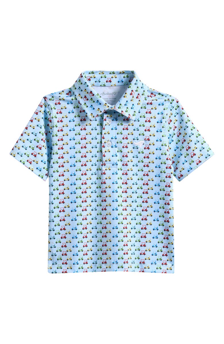 AMERICAN FIT Kids' Multicolor Golf Cart Print Polo, Main, color, Pastel Blue