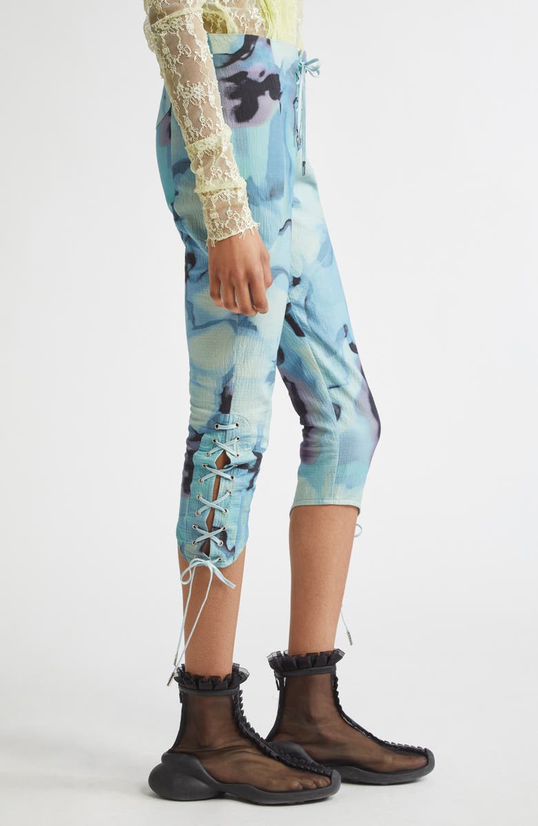 Collina Strada Baneberry Lace-Up Organic Cotton Capri Pants, Alternate, color, Sky Watercolor Floral