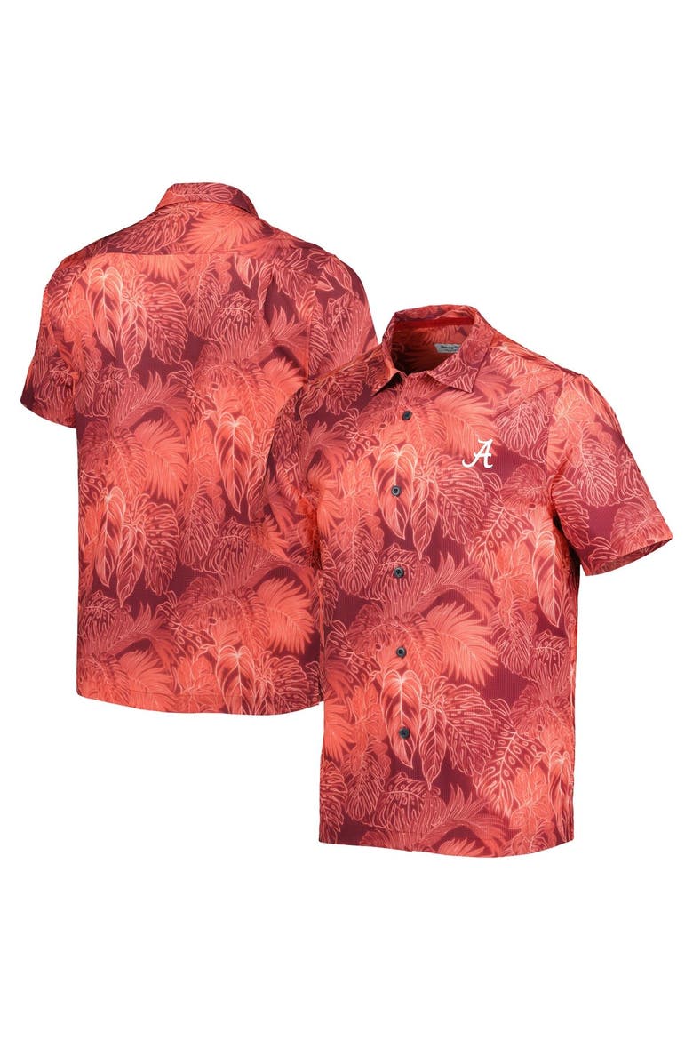 Men's Tommy Bahama Crimson Alabama Crimson Tide Big & Tall Coast Luminescent Fronds IslandZone Button-Up Camp Shirt, Main, color, Crimson