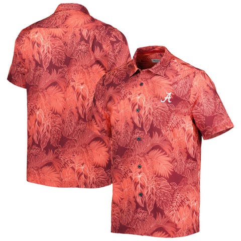 Men's Tommy Bahama Crimson Alabama Crimson Tide Big & Tall Coast Luminescent Fronds IslandZone Button-Up Camp Shirt