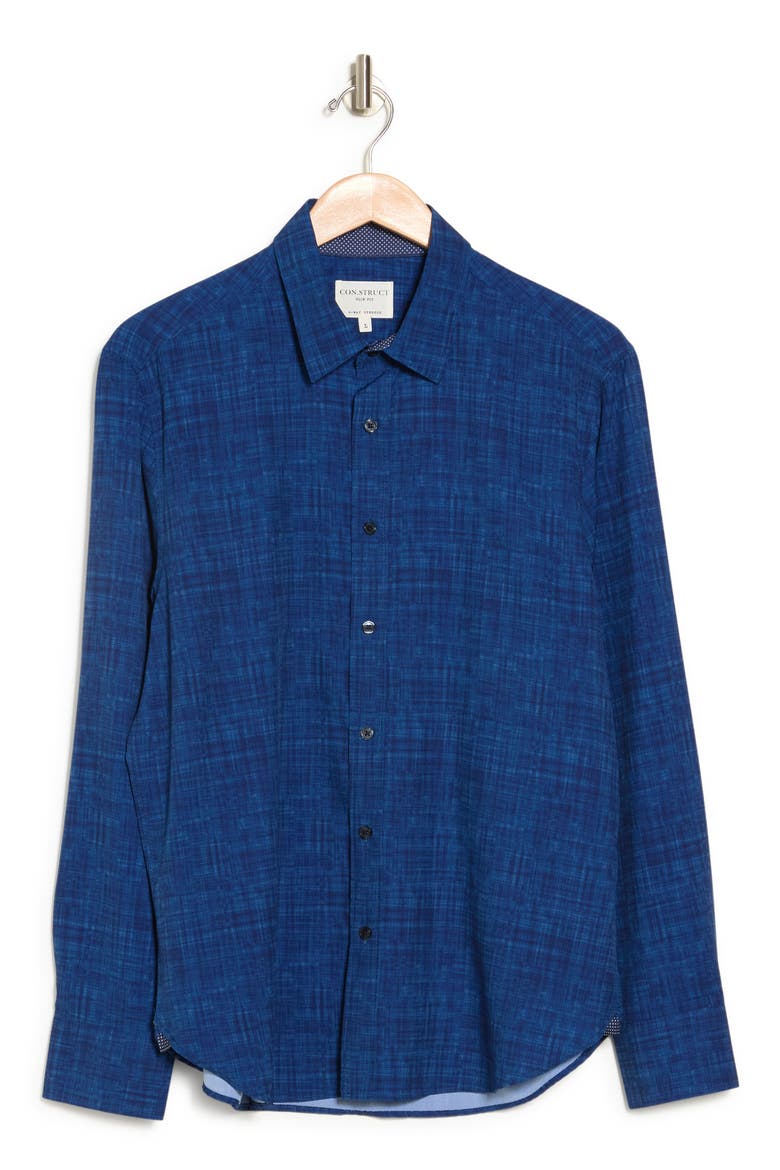 Slim Fit Four-Way Stretch Performance Chambray Button-Up Shirt, Alternate, color, NAVY CHAMBRAY