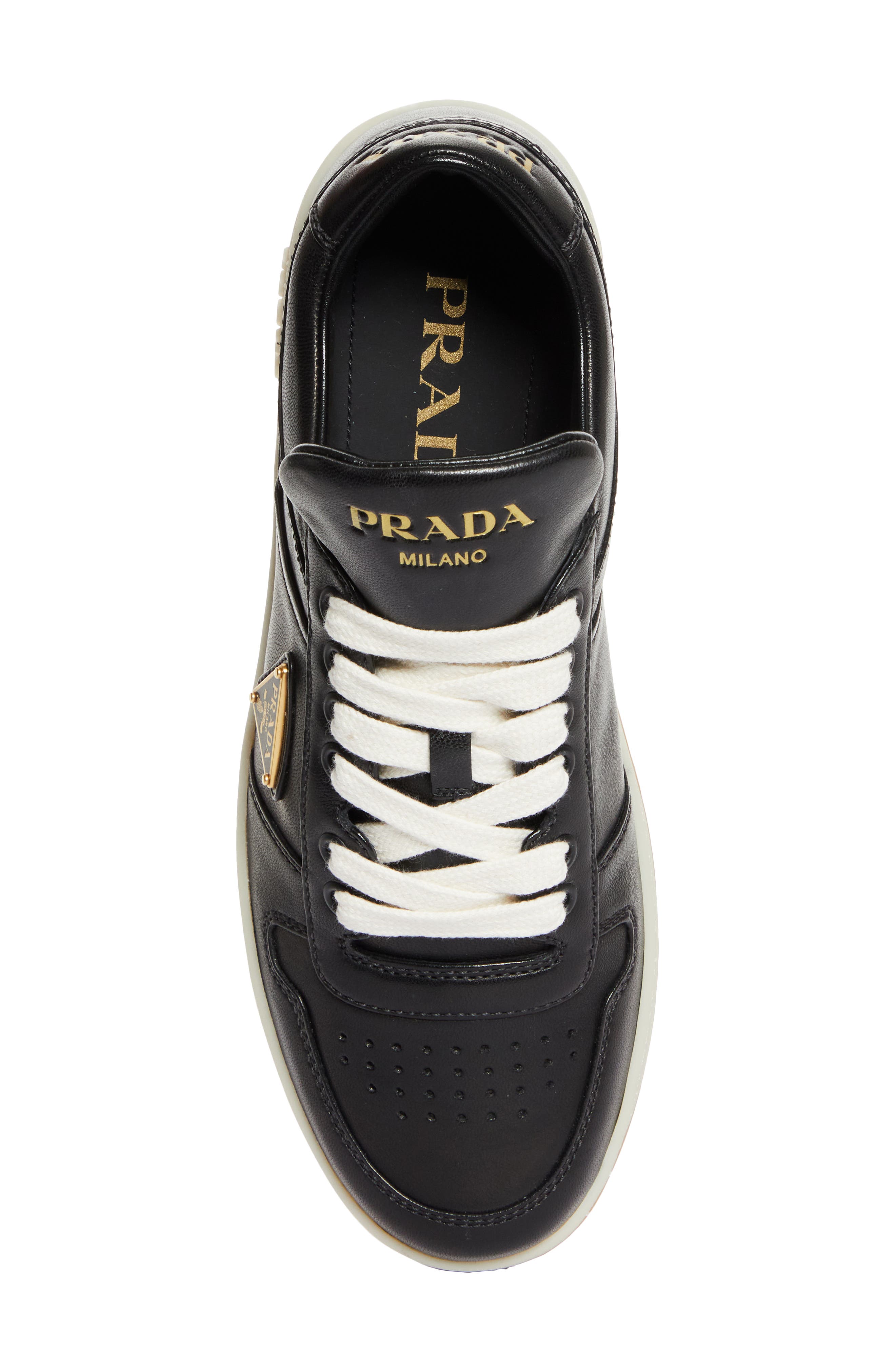 Prada Downtown Leather Sneaker, Alternate, color, Nero
