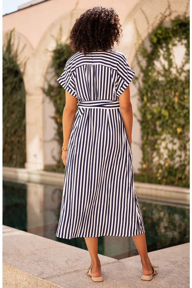 Stripe Print Belted Midi Shirt Dress, Alternate, color, Navy