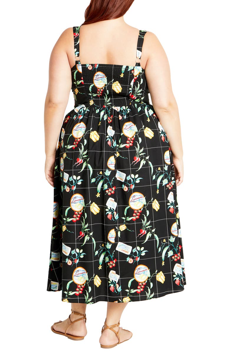 City Chic Almay Square Neck Button Front Stretch Cotton Sundress, Alternate, color, Picnic