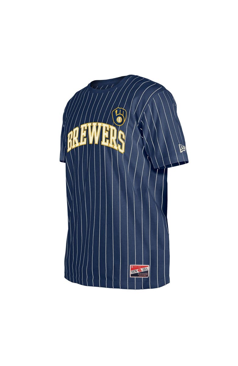 New Era Men's New Era Navy Milwaukee Brewers Throwback Pinstripe T-Shirt, Alternate, color,