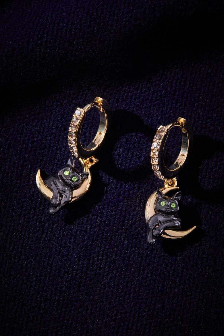 Celestial Cat Huggie Earring, Alternate, color, Gold