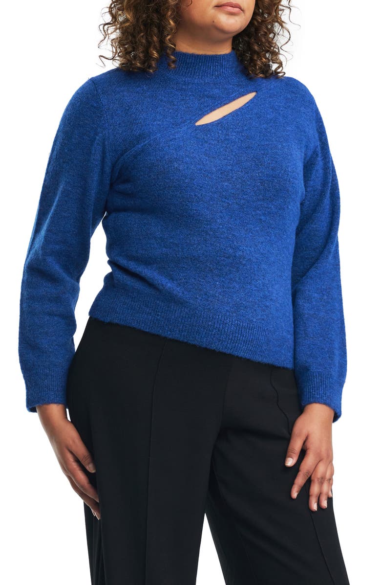 Estelle Cutout Mock Neck Sweater, Alternate, color, Blue