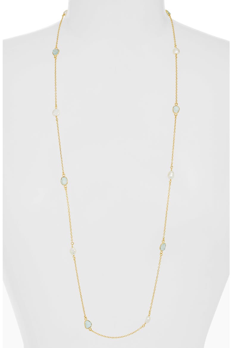 Ella Freshwater Pearl & Aquamarine Station Necklace, Main, color, GOLD