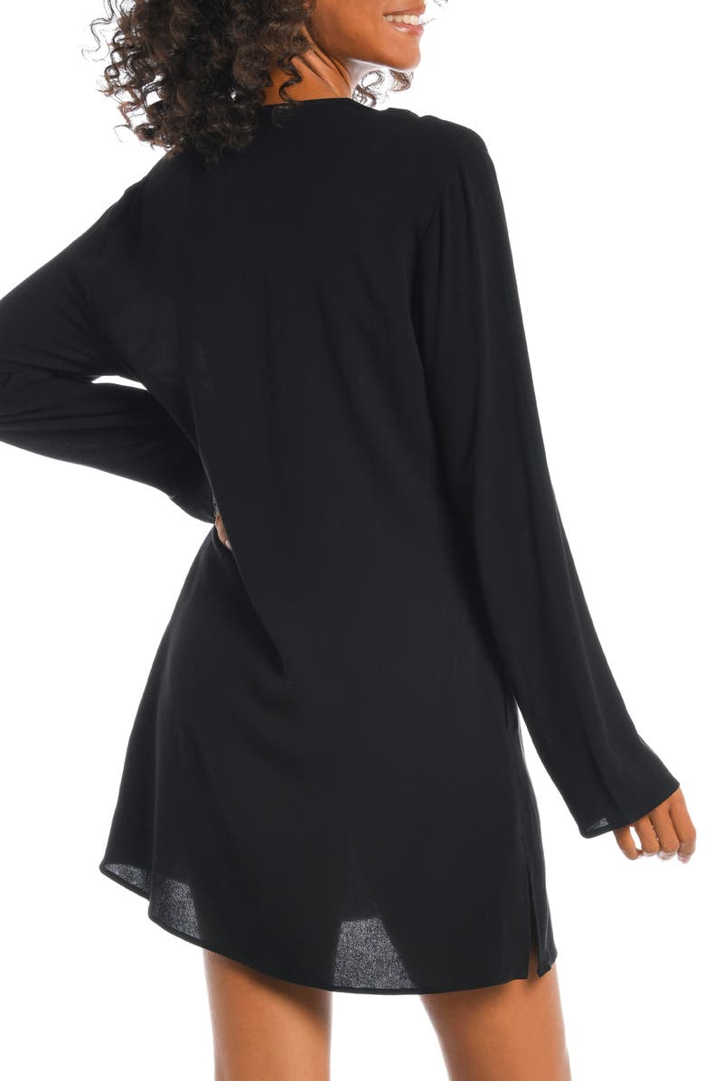 La Blanca V-Neck Cover-Up Tunic Dress, Alternate, color, Black