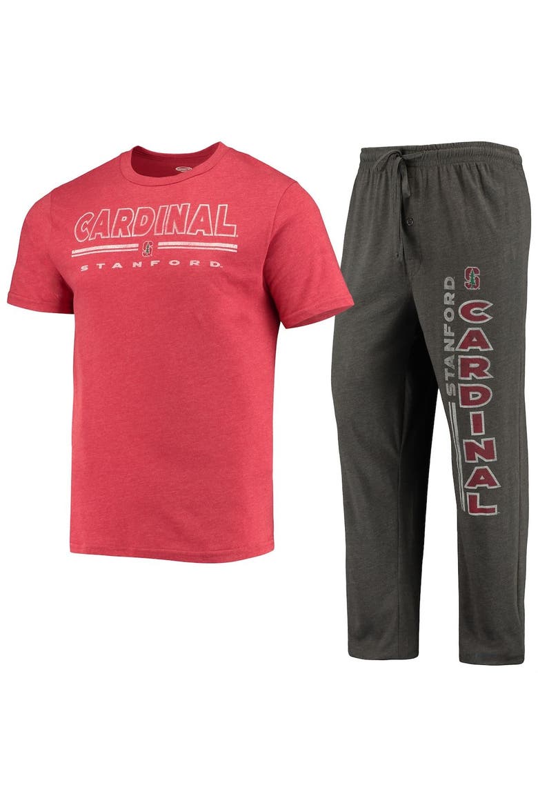Men's Concepts Sport Heathered Charcoal/Cardinal Stanford Cardinal Meter T-Shirt & Pants Sleep Set, Main, color, Heather Charcoal