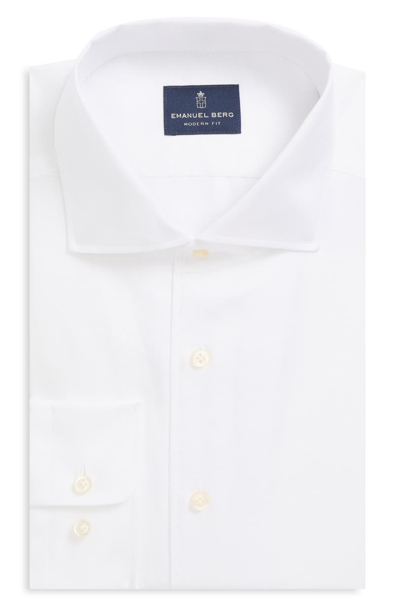 Emanuel Berg Modern Fit White Cotton & Linen Dress Shirt, Main, color, White