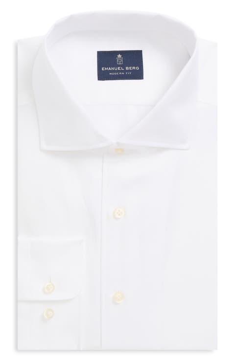Modern Fit White Cotton & Linen Dress Shirt