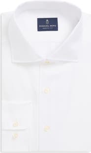 Emanuel Berg Modern Fit White Cotton & Linen Dress Shirt
