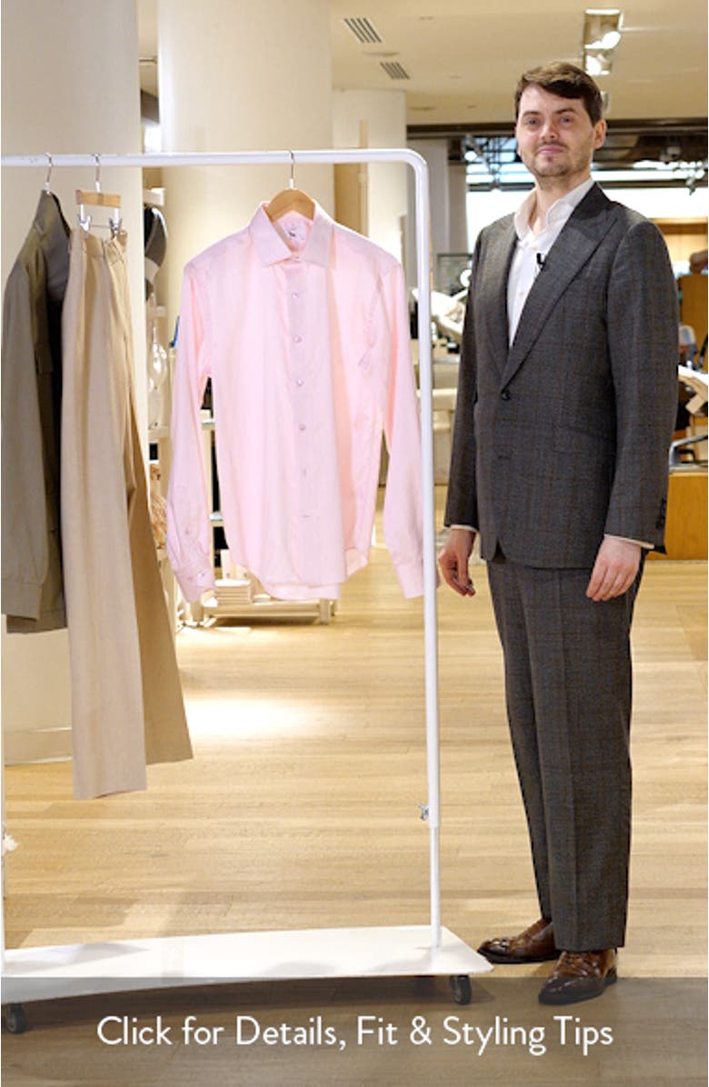 Trim Fit Pink Cotton Herringbone Dress Shirt, sales video thumbnail