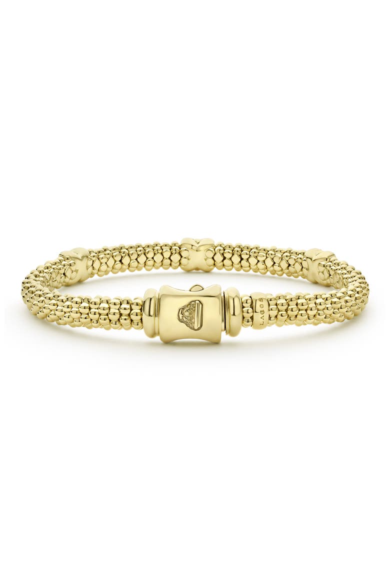 Embrace Triple Diamond Station Caviar Beaded Bracelet, Alternate, color, GOLD
