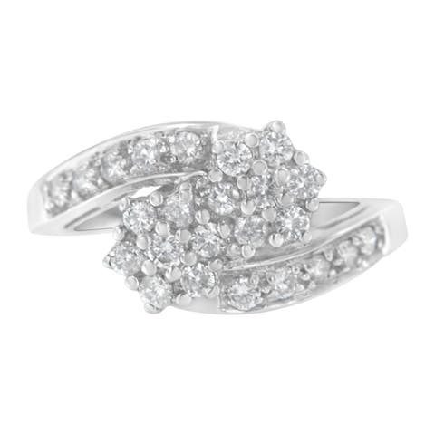 14KT White Gold 7/8 cttw Diamond Cluster Ring Band