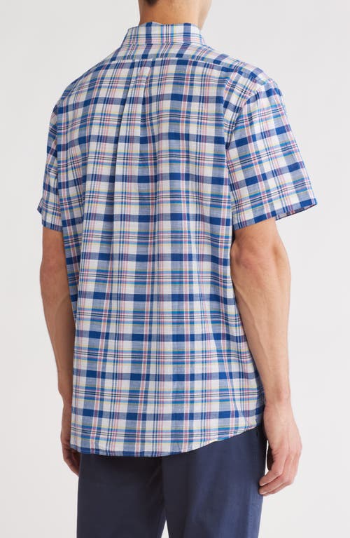 Brooks Brothers Madras Short Sleeve Sport Fit Button-down Shirt In Blue