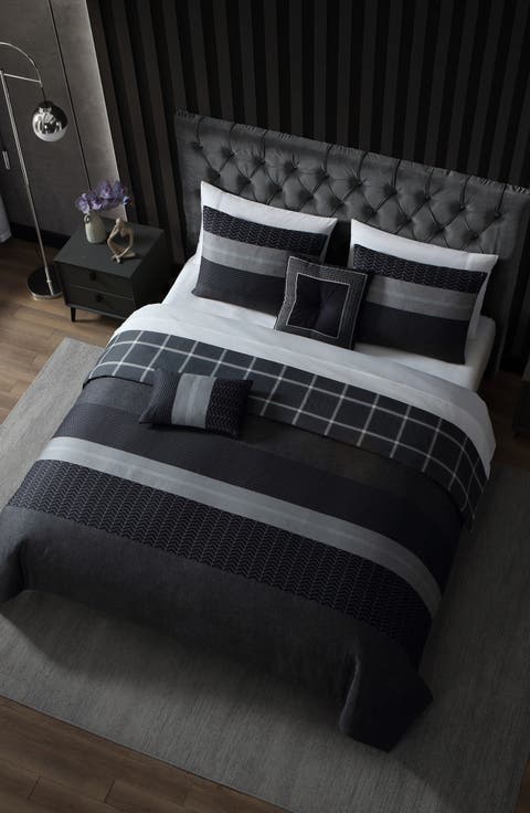 Kyle Grid Print 5-Piece Reversible Comforter Set