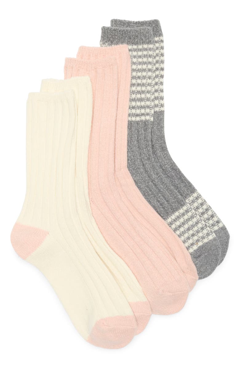 NORDSTROM RACK Assorted 3-Pack Crew Socks, Main, color, Grey Ivory Multi