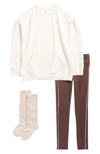 90 Degree By Reflex Kids' Sweatshirt, Leggings & Socks Set In Brown