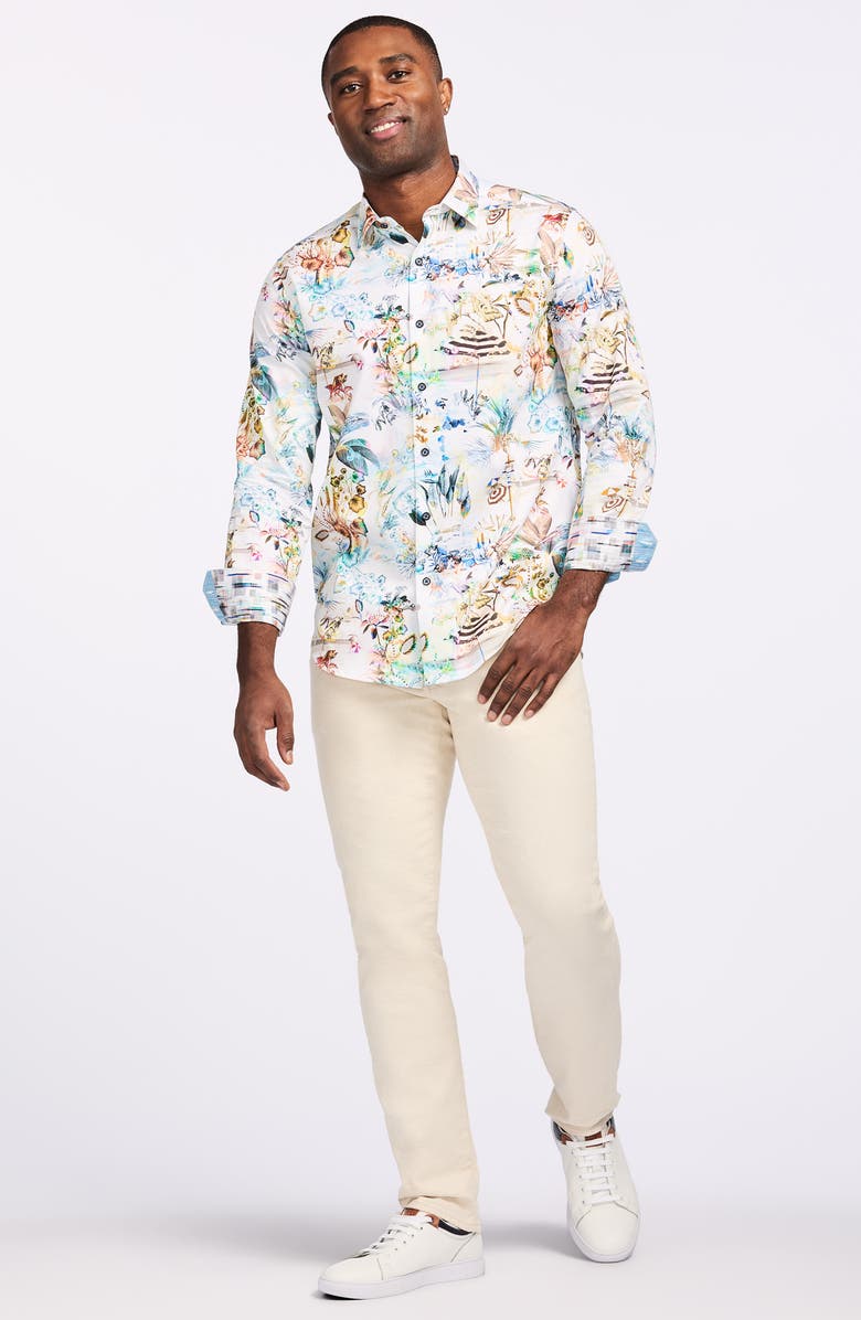 Robert Graham Floral Print Cotton Button-Up Shirt, Alternate, color, White Multi