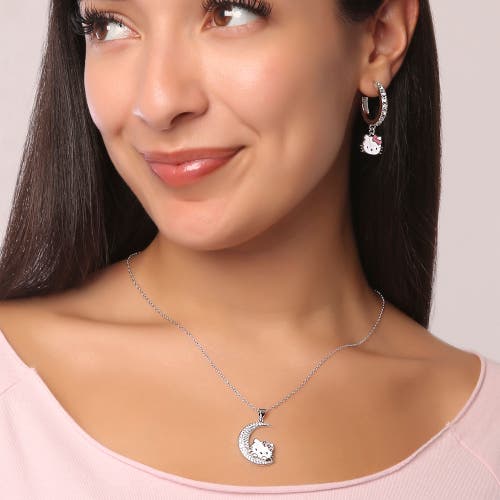 Hello Kitty Fashion Charm Hoop Earrings In Silver