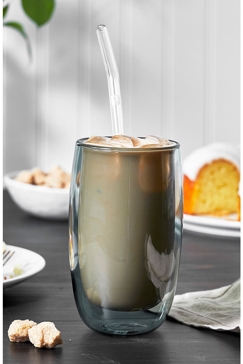 Sorrento 8-Piece Double Wall Latte Glasses, Straws and Brush Set, Alternate, color, GRAY